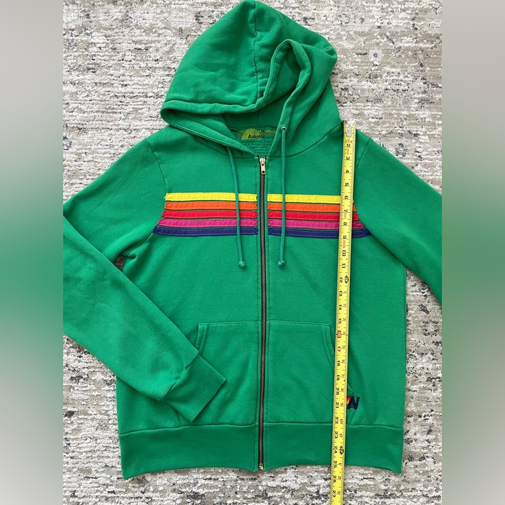 Aviator Nation 5 Stripe Green Zip Up Hoodie Size M Made USA Rare St Pattys Day - Picture 4 of 11
